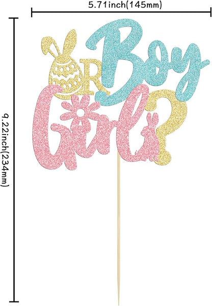 1Pc Happy Easter Boy or Girl Cake Topper Blue Pink Glitter Rabbit Bunny Gender Reveal Cake Food Pick Bunny Cake Decorations for Happy Easter Themed Baby Shower Kids Birthday Party Supplies