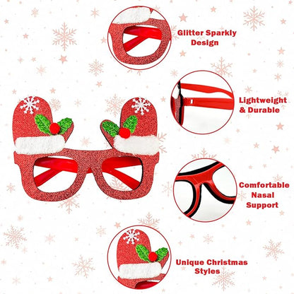 Christmas Glitter Glasses 6 Pack, Xmas Eyeglasses Frame Party Gifts Accessories - One Size Fits All, Holiday Party Favors Supplies Game Prizes, Christmas Decorations Photo Props for Costume