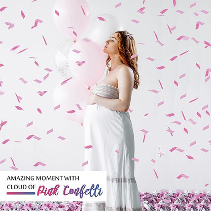 Gender Reveal Pink Confetti Cannon, DOUKEE Baby Shower Pink only Biodegradable Confetti Poppers for Girl Baby Reveal Party - 2 Set