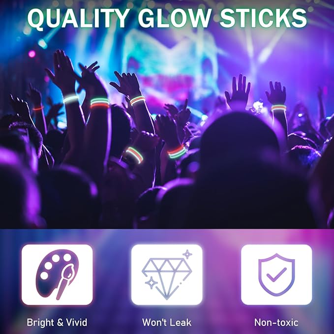 Libima 1200 Pcs Glow Sticks Bulk with Connectors 8 Inch Glow Stick Necklaces Glow Stick Bracelets Bulk Glow in the Dark Party Supplies for Easter Christmas New Year