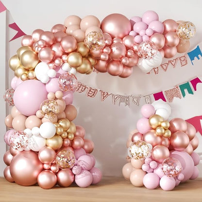 Rose Gold Balloons Arch Garland Kit 164pcs Pastel Pink Chrome Gold Balloon in Different Sizes with Confetti Balloons for Mothers Day Bridal Shower Princess Girl Birthday Baby Shower Party Decorations