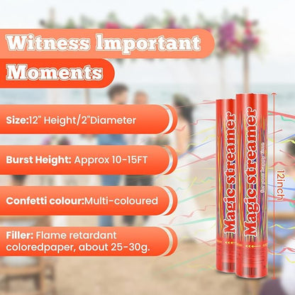 Confetti Poppers Multicolor Confetti Cannon 12 Inch Streamer Cannon 12 Pcs Multicolor Party Popper Cannon Streamer Poppers Bulk for Wedding Birthday Graduation Baby Shower Christmas New Year