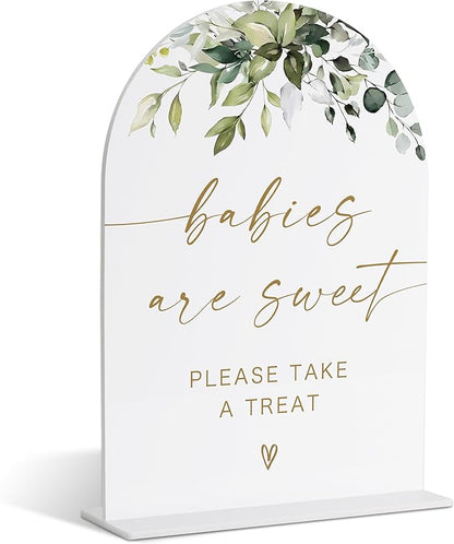 Greenery Gold Babies Are Sweet Please Take A Treat Sign, Dessert Table Sign, Neutral Baby Shower Decorations, Gender Reveal Decor, Table Centerpieces for Party Event, Acrylic Decor-34