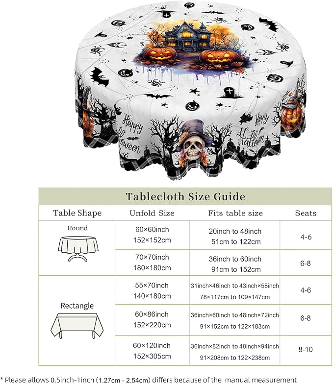 Eikione Round Tablecloth 60inch, Halloween Pumpkin Tablecloth Waterproof and Wrinkle-Free, Table Covers, Summer Decorations for Home Dining