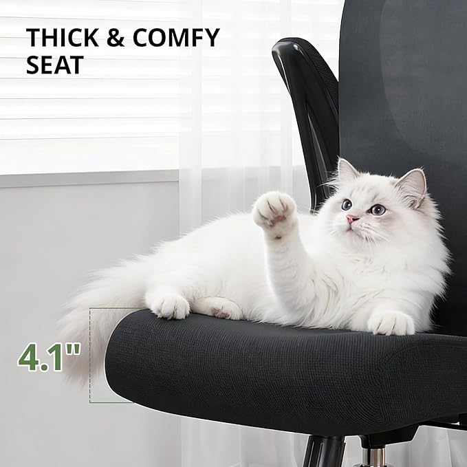 Office Chair 330 lbs Capacity, Ergonomic Breathable Mesh Desk Chair with Lumbar Support & Flip-Up Armrest, High Back Computer Chair for Home Office, Black