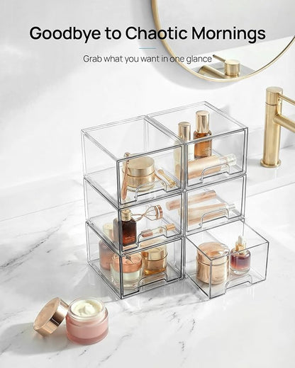 Vtopmart 10 Pack Clear Small Stackable Storage Drawers,Acrylic Bathroom Makeup Organizer,Plastic Storage Bins For Vanity, Undersink, Kitchen Cabinets, Pantry, Home Organization