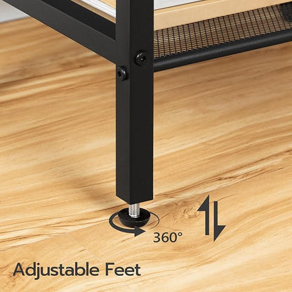 HOOBRO Tall Side Table, Industrial End Telephone Table with Adjustable Mesh Shelves, Small Tall Night Stand for Living Room, Bedroom, Entryway, Office, Rustic Brown and Black BF03DH01