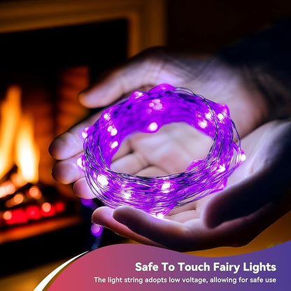 4 Pack 240LED Halloween Fairy Lights Battery Operated - 20FT Twinkle Lights with 2 Lighting Modes Indoor Outdoor, Waterproof Led Fairy String Lights for Christmas, Bedroom, Dorm, DIY Decor, Purple