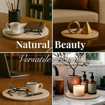Handcrafted Travertine Tray – Bathroom Counter Organizer, Jewelry Tray, Perfume Organizer & Decorative Tray for Vanity Accessories, Coffee Table Decor & Bathroom Countertop,Stone Tray (Round, Natural)