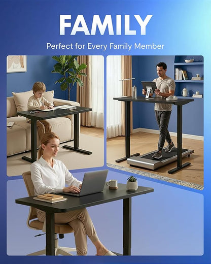 FLEXISPOT EN1 One-Piece Standing Desk with 1-Inch Thick Desktop, 55"x28" Electric Height Adjustable Desk for Home Office & Multi-Device Workstations, Black