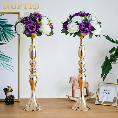 NUPTIO Flower Centerpieces for Wedding Tables: 6 Pcs Purple & White Artificial Flower Ball Arrangement for Christmas Thanksgiving Party - Fake Floral Rose for Bridal Shower Decor