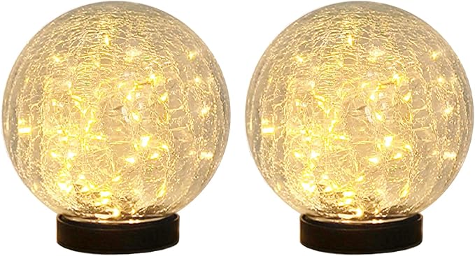 HOTEAGLE Solar Globe Lights Outdoor Waterproof-Large 2-Pack Solar Balls Garden-Cracked Glass Ball Solar Lights Outdoor-Solar Orbs Outside Decor Garden Patio & Lawn Backyard Decor