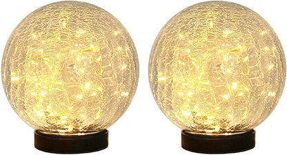HOTEAGLE Solar Globe Lights Outdoor Waterproof-Large 2-Pack Solar Balls Garden-Cracked Glass Ball Solar Lights Outdoor-Solar Orbs Outside Decor Garden Patio & Lawn Backyard Decor