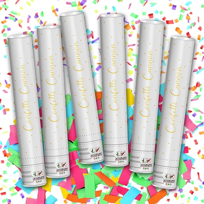 16" Confetti Cannons with Colorful Filling - Party Poppers for Birthday Wedding Graduations Fiesta Christmas New Year Celebrations - Easy to Use, Biodegradable Confetti - Pack of 6
