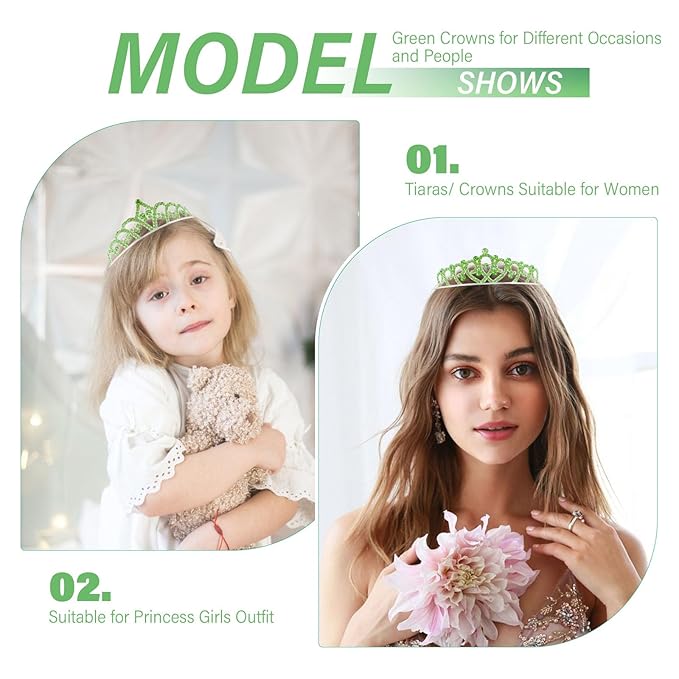 10 Pcs Green Tiaras Crowns Headbands for Women Girls, Bulk Princess Tiana Crown Tiara Costume Accessories for Halloween Outfit Cosplay Party Prom Quinceanera Pageant Tiana Crown