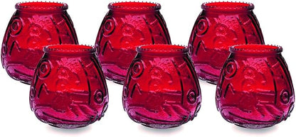 Sterno Euro-Venetian Wax Candles - Decorative Candle Set with Colorful Glass Holder - Burns Up to 45 Hours, Pack of 6 - Red