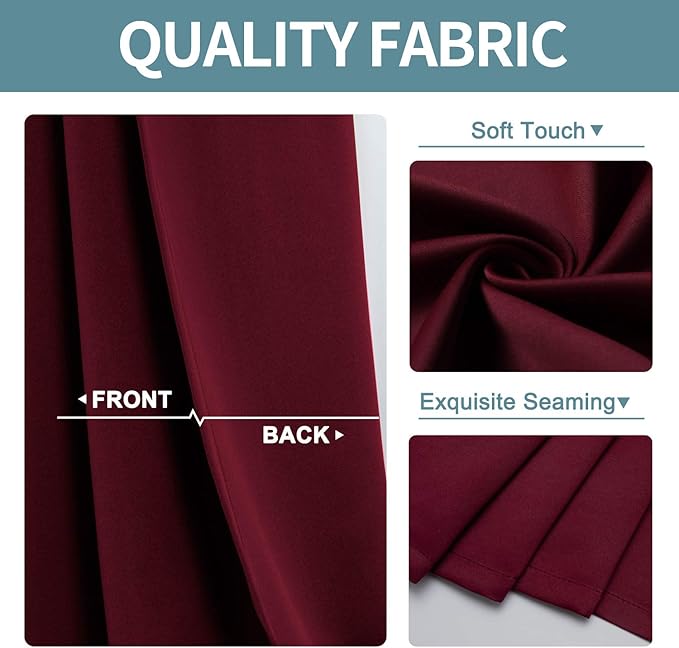 ChrisDowa Small Window Curtains 50 inches Long for Bedroom - Grommet Short Thermal Insulated Room Darkening Curtains for Kitchen (1 Panel, Burgundy, 29 x 50 Inch)