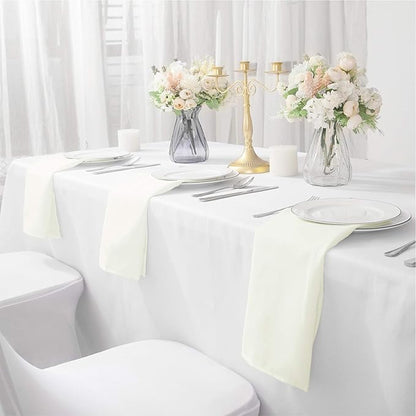 50pcs Polyester Cloth Napkins - 17 x 17 inch Ivory Dinner Washable Napkins with Hemmed Edges for Restaurant/Wedding/Hotel(50,Ivory)