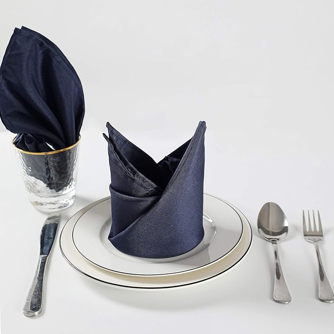 Cloth Napkins 17x17 inch Washable Polyester Dinner Napkins Soft Table Napkins for Wedding Party Dining Banquet(Navy,100PCS)