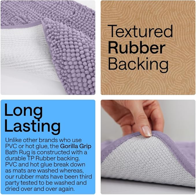 GORILLA GRIP Bathroom Rug Sets, Soft Chenille 2 Piece Area Rugs Set, Toilet Base Mat and 30x20 Carpet, Absorbent Microfiber Washable Mats Dry Quickly, Home Décor and Bath Room Accessories, Lt Purple