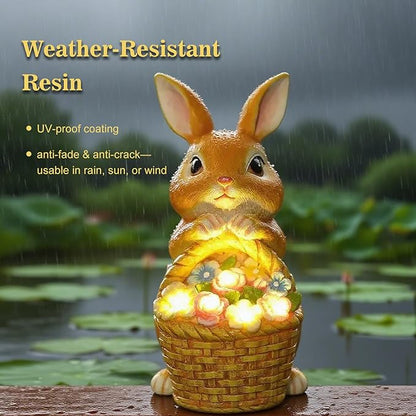 Garden Solar Rabbit Outdoor Statues - 6x4.7x8.5in Waterproof Decor for Yard Lawn Patio Porch Balcony - Easter Christmas Mother’s Day Birthday Housewarming Gifts for Women Mom Grandma