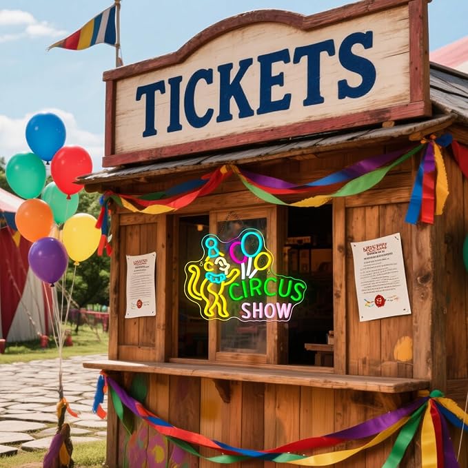 Lucunstar Monkey Neon Sign LED Circus Sign with Clown and Balloons for Theme Park LED Carnival Decor for Play Restaurant College Room Neon Light Animal Gifts for Circus Fans Teens