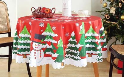 Eikione Christmas Tablecloth Round 70Inch Tableclothes, Christmas Tree+Santa Claus Table Cloth, Wipeable Table Cover for Picnic Party