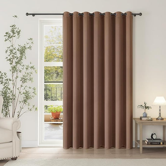 ChrisDowa Room Divider Curtain 90 Inches Long, Wide Blackout Sliding Door Curtain for Bedroom, Room Darkening Privacy Window Curtain for Patio Door (1 Panel Set, Cappuccino, 100 x 90 Inch)