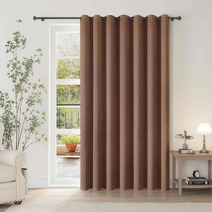 ChrisDowa Room Divider Curtain 120 Inches Long, Wide Blackout Sliding Door Curtain for Bedroom, Room Darkening Privacy Window Curtain for Patio Door (1 Panel Set, Cappuccino, 100 x 120 Inch)