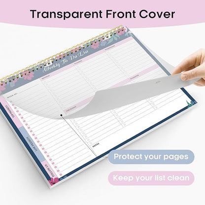 Taja Weekly To Do List Notepad with 52 Undated Sheets（8.5"×11"）- Weekly Desk Planner for Women & Man, Work and Home - 1 Pack Twilight Petals