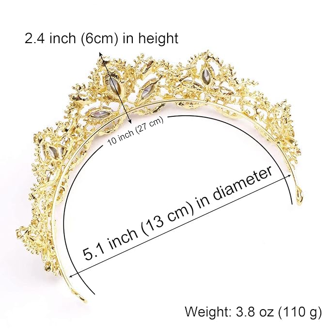 Gold Tiaras for Women Crystal Queen Crowns for Women Princess Tiara for Girls Rhinestones Hair Accessories for Halloween Costume Cosplay Birthday Party Prom Wedding Bride Bridal