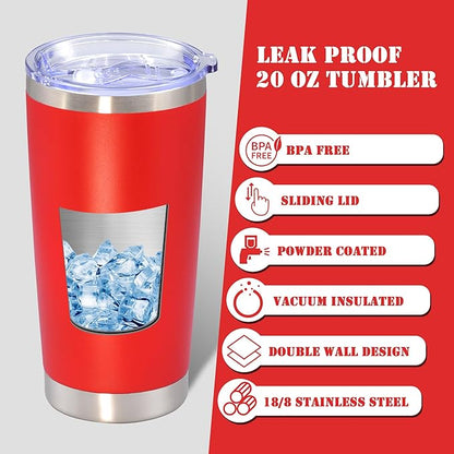 20 oz Tumbler with lid Double Wall Vacuum Insulated Tumblers Stainless Steel Coffee Mug Travel Coffee Tumbler Powder Coated Tumbler Cup Keep Hot&Cold - (Red 12 Pack)
