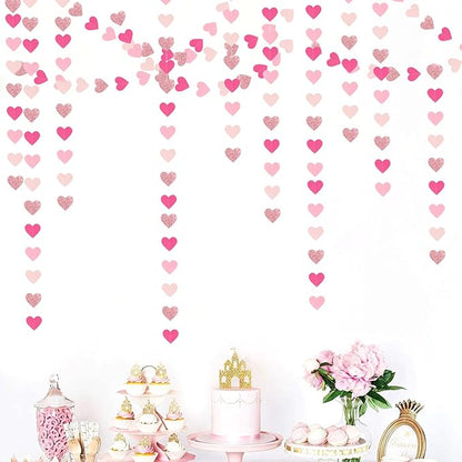Hot-Pink Rose-Gold Party Decorations Heart-Garland - 52ft Wedding Bridal Shower Hanging Decoration Streamers Banner,Baby Girl Birthday Bachelorette Engagement Mohters Decor Panduola