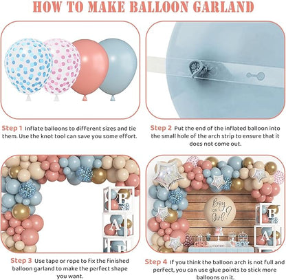 Amandir 164PCS Gender Reveal Balloon Boxes Decorations, Dusty Pink and Blue Balloon Garland Kit 4pcs Boxes with Letters (A-Z+ Baby) for Baby Shower Birthday Boy or Girl Gender Reveal Party Supplies