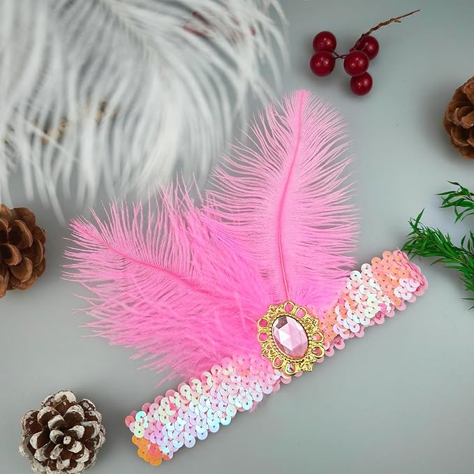 Feather Headpiece Sequins Headbands 1920s Flapper Showgirl Headpieces for Women Girls Carnival Party Accessories