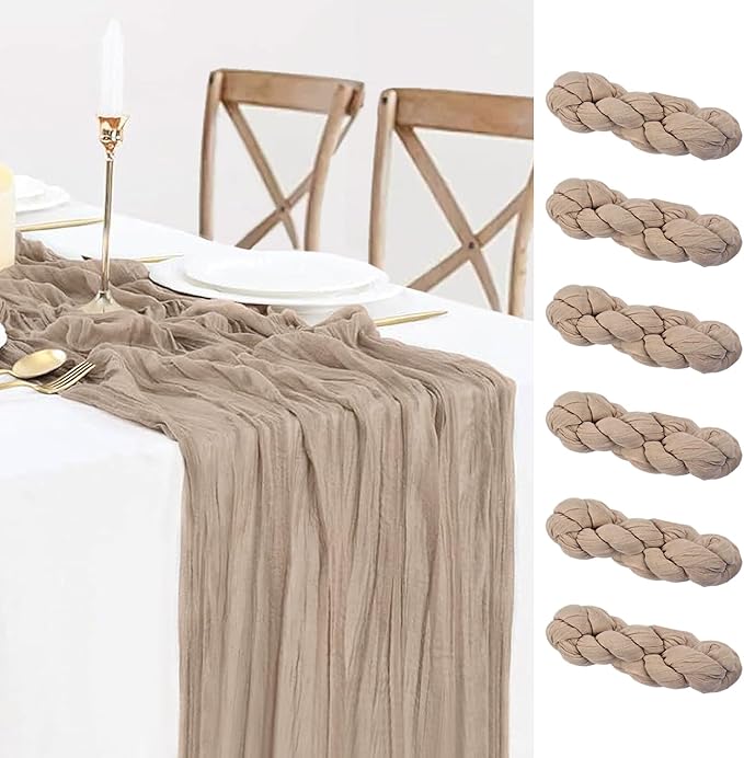 6 Pack Nude Cheesecloth Table Runner,10ft Light Brown Gauze Cheese Cloth Table Runner Boho Chese Table Cloth for Wedding Party Bridal, Baby Shower Christmas Table Decorations