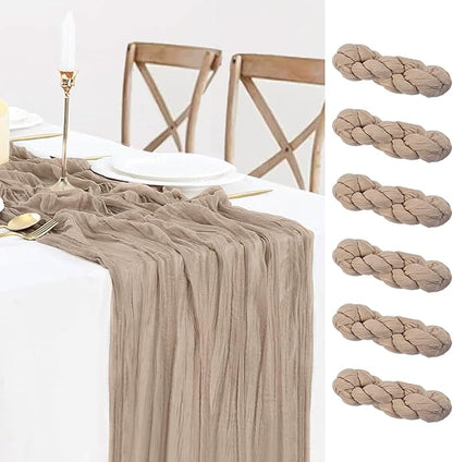 6 Pack Nude Cheesecloth Table Runner,10ft Light Brown Gauze Cheese Cloth Table Runner Boho Chese Table Cloth for Wedding Party Bridal, Baby Shower Christmas Table Decorations