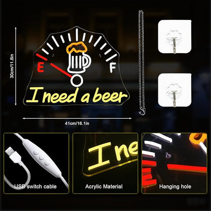 I Need a Beer Neon Sign Beer LED Neon Light Bar Wall Decor for Pub Man Cave Shop Teen Room Game Room Decor Hip Hop Party Neon Signs Wall Decor Party Bedroom Unique Gifts for Wine Lovers