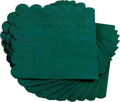 200 Pack Cocktail Napkin 2-Ply Scalloped Edged Dessert Napkins Folded 5 x 5 Inches Disposable Napkins for Dinner Wedding Birthday Party Bridal Anniversary Reception Event (Dark Green)