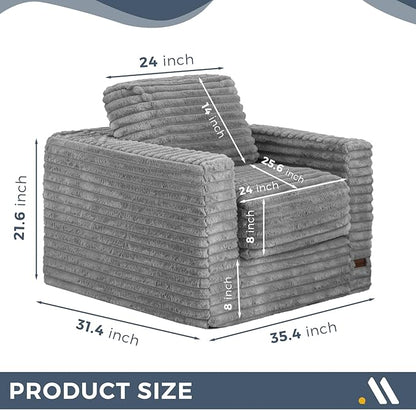 MAXYOYO Bean Bag Chair for Adults, Upholstered Floor Sofa with Pillows and Armrests, Bean Bag Sofa Plush Chair Couch for Bedroom Living Room, Dark Grey