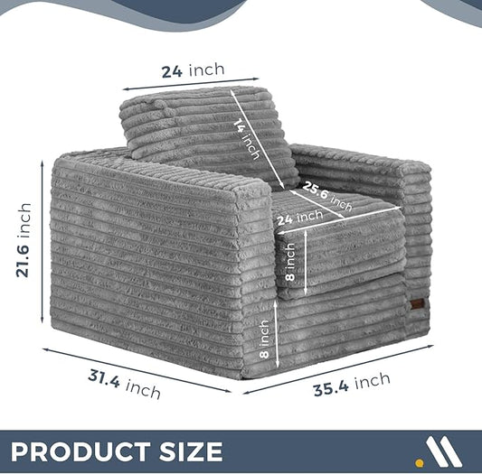 MAXYOYO Bean Bag Chair for Adults, Upholstered Floor Sofa with Pillows and Armrests, Bean Bag Sofa Plush Chair Couch for Bedroom Living Room, Dark Grey