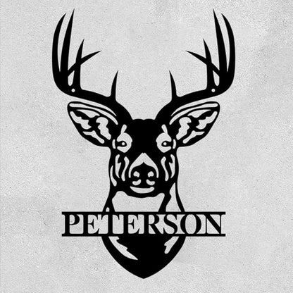 Personalized Deer Head Metal Sign, Custom Antler Wall Art, Rustic Hunting Lodge Cabin Decor, Outdoor Christmas Decoration Plaque, Gift for Hunters, Men, Dad, Cabin, Farmhouse, Garage