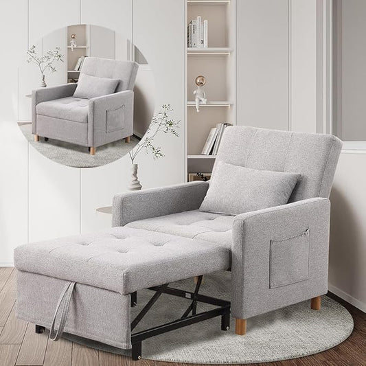 Sleeper Chair,Convertible Sleeper Sofa Chair,Pull Out Sleeper Chair with Adjustable Backrest,Multi-Functiona Lounge Chair for Living Room(Light Grey)