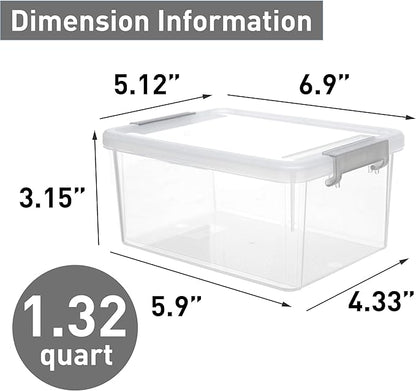 Citylife 1.3 QT 6 Pack Small Storage Bins Plastic Storage Container Stackable Box with Lids for Organizing, Clear White