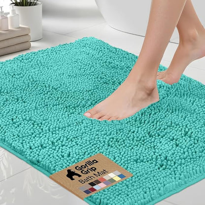 GORILLA GRIP Bath Rug Mat 30x20, Thick Soft Absorbent Chenille, Quick Dry Microfiber Mats, Rubber Backing Washable Shower Floor Rugs, US Designed Bathroom Bathmat Home Decor Accessories, Turquoise