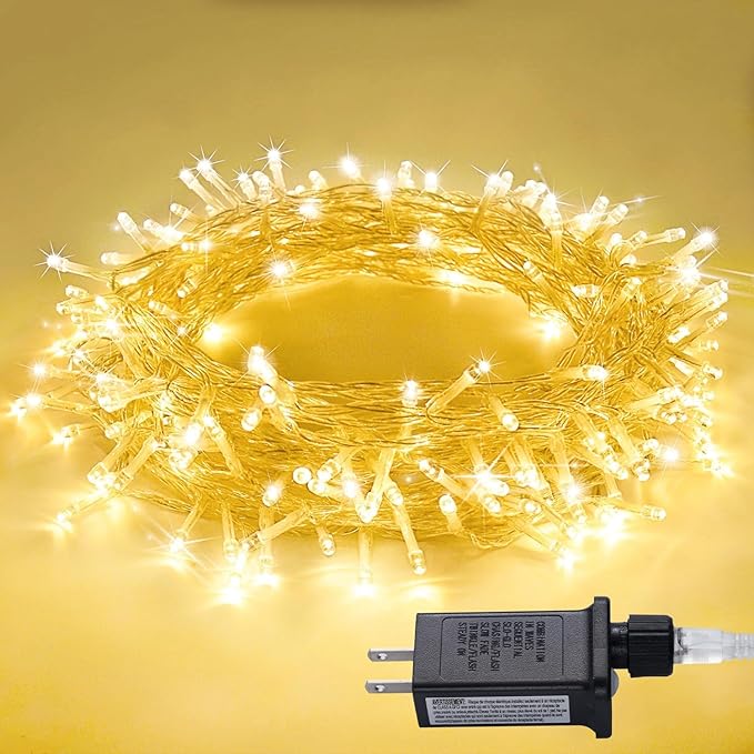 JMEXSUSS 100 LED Warm White Christmas Lights, 8 Modes Christmas Tree Lights Plug in, Indoor String Light Bedroom 33ft Connectable Fairy Twinkle Light Outdoor for Home Garden Xmas Tree Decor