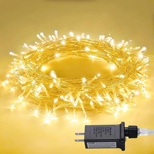 JMEXSUSS 100 LED Warm White Christmas Lights, 8 Modes Christmas Tree Lights Plug in, Indoor String Light Bedroom 33ft Connectable Fairy Twinkle Light Outdoor for Home Garden Xmas Tree Decor