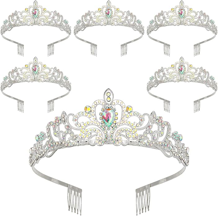 6 Pack Crystal Tiara and Princess Crown,Silver Rhinestone Tiaras with Comb Crown,Bridal Wedding Queen Headbands Prom Birthday Party Halloween Hair Accessories Jewelry Gifts for Women Girls