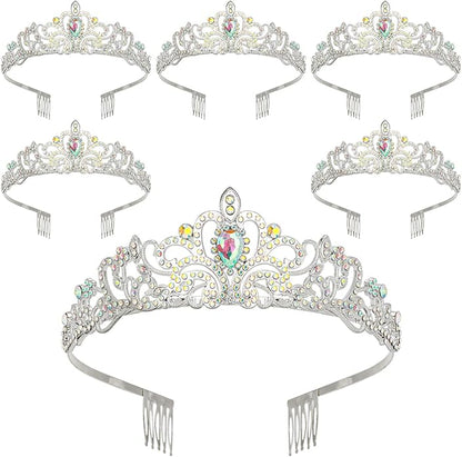 6 Pack Crystal Tiara and Princess Crown,Silver Rhinestone Tiaras with Comb Crown,Bridal Wedding Queen Headbands Prom Birthday Party Halloween Hair Accessories Jewelry Gifts for Women Girls