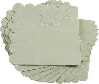 200 Pack Cocktail Napkin 2-Ply Scalloped Edged Dessert Napkins Folded 5 x 5 Inches Disposable Napkins for Dinner Wedding Birthday Party Bridal Anniversary Reception Event (Sage Green)